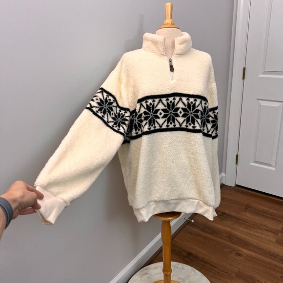 NEW Chaps Men's Fair Isle Quarter Zip Faux Sherpa Pullover Sz 2XL - Picture 11 of 14